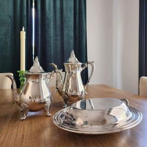 2 Vintage Silverplate Coffee Pot/Pitcher and Platter With lid